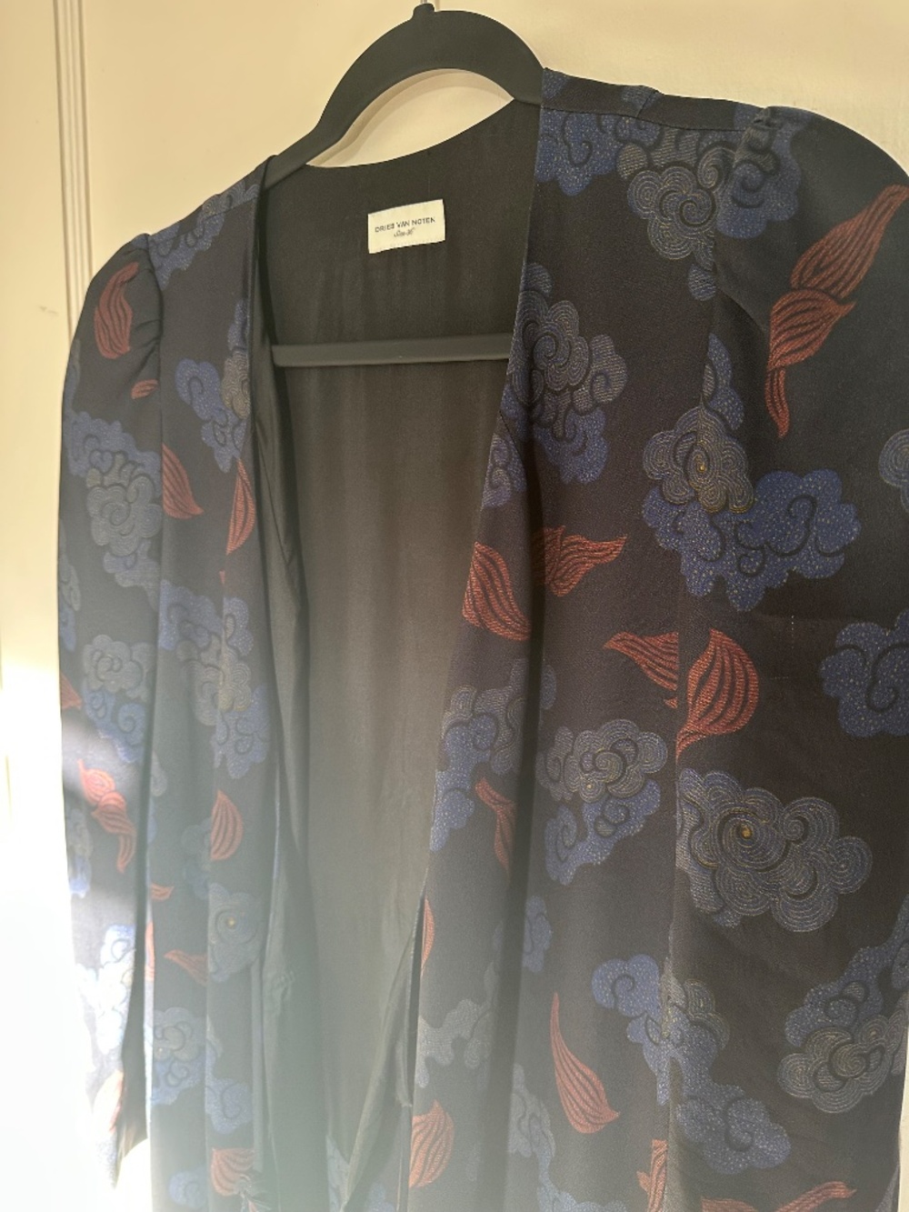 Heavenly Dries Van Noten Midi Wrap Dress Blue Black Red Cloud Wing Print